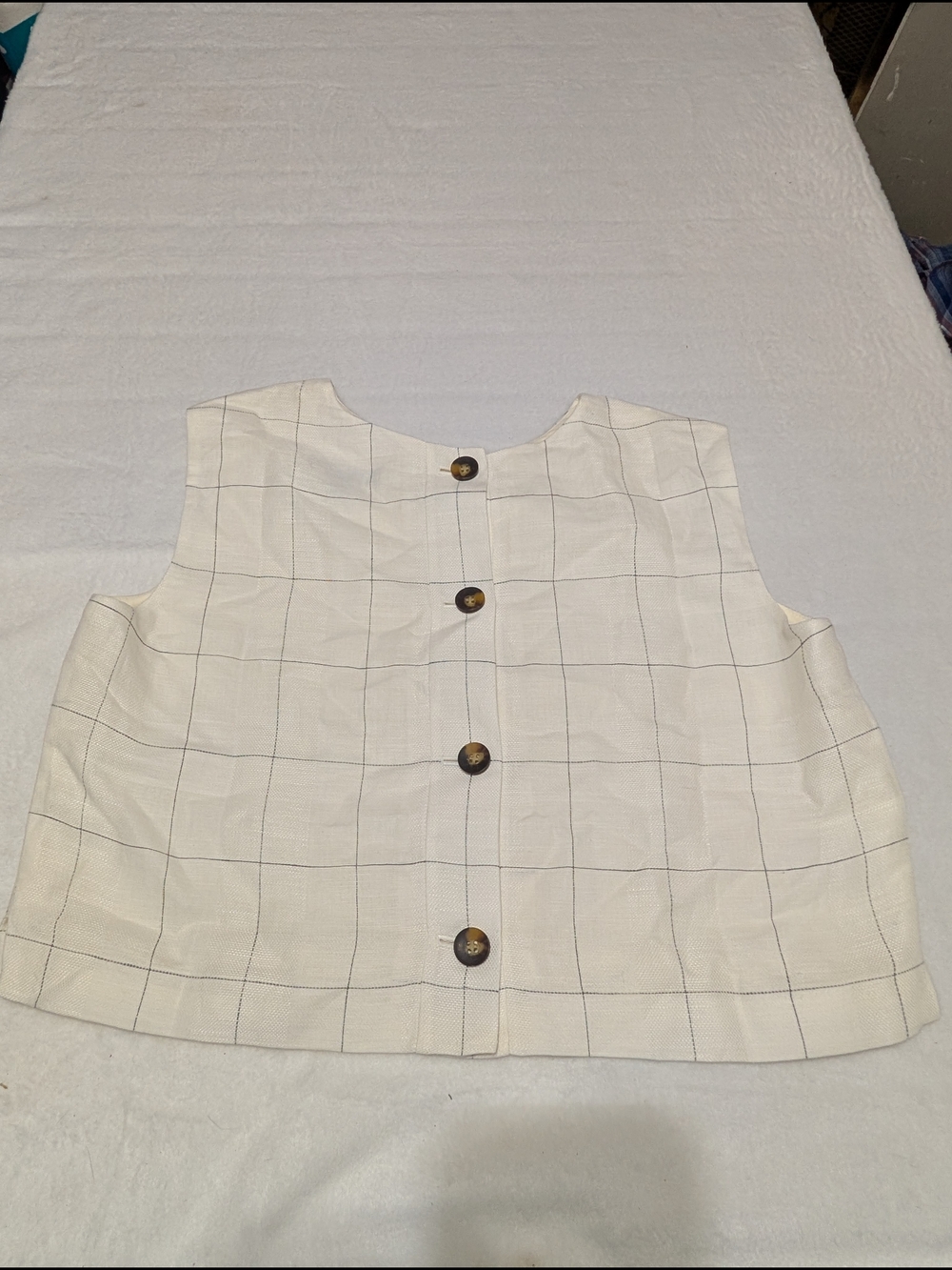 Ann Taylor Ivory Grid Sleeveless Top Size 8 Old Money Business Casual